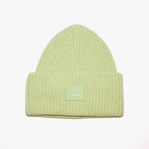 Acne Studios Large Face Patch Log Ribbed Beanie in Pastel Green